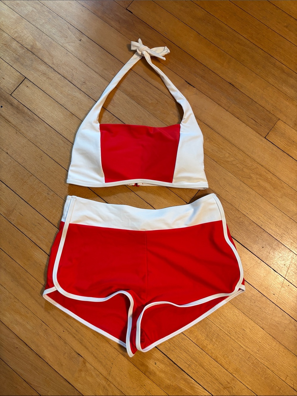 Old Navy Red and White Halter Bikini Top with Shorts